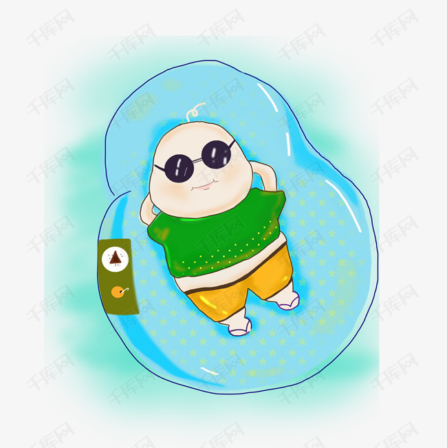 夏季游泳圈上晒太阳的小懒虫