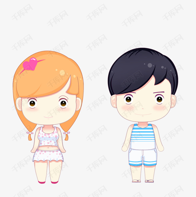 手绘卡通小男孩小女孩