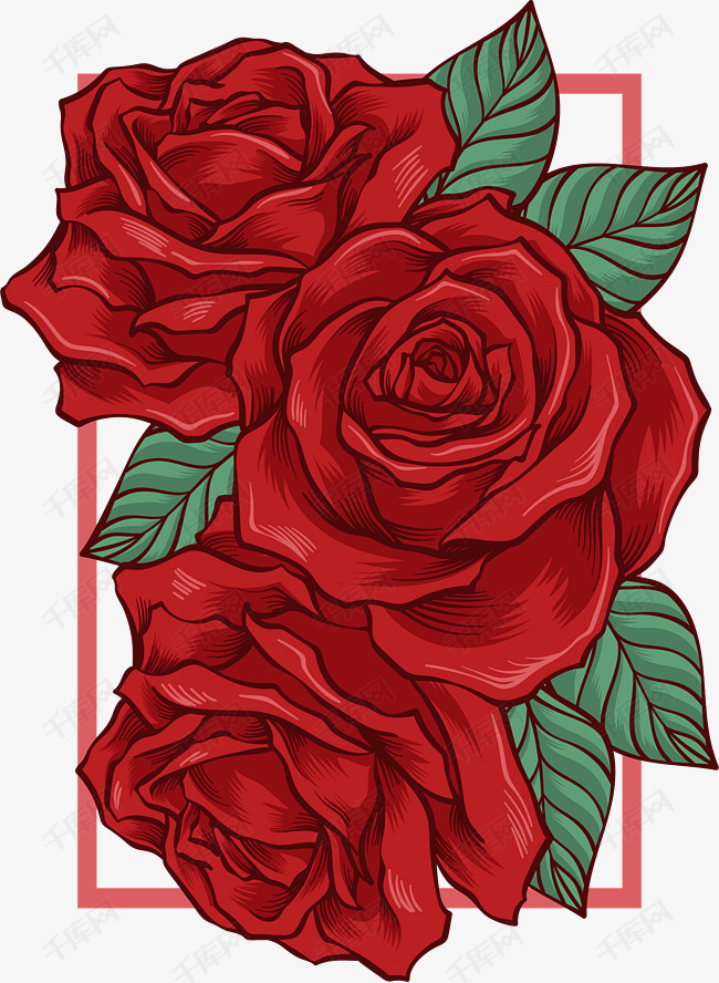 卡通手绘红色玫瑰花