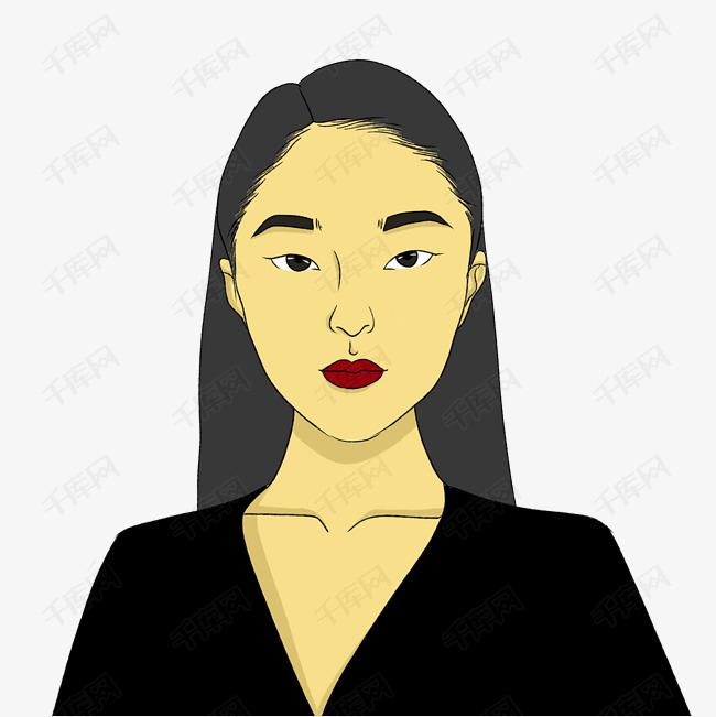 手绘卡通单眼皮亚洲女孩头像