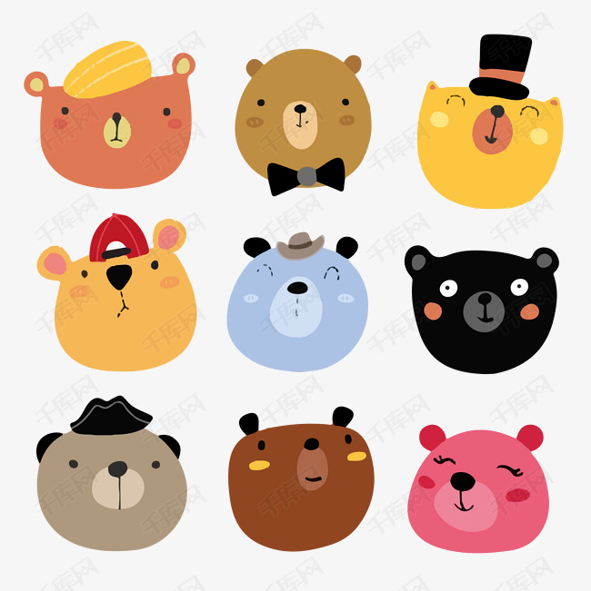 可爱动物头像卡通手绘素材图片免费下载_高清psd_千库