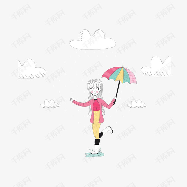 手绘卡通雨季女孩