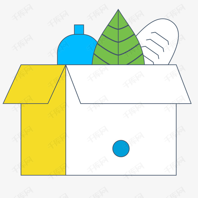 纸箱子里的绿叶卡通图的素材免抠简笔线条纸箱绿叶叶子植物