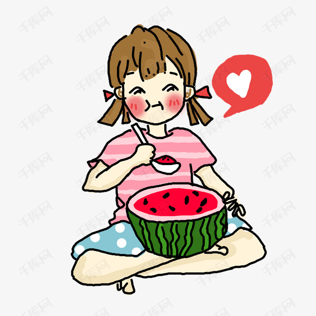 手绘吃西瓜女孩手绘西瓜吃西瓜的女孩