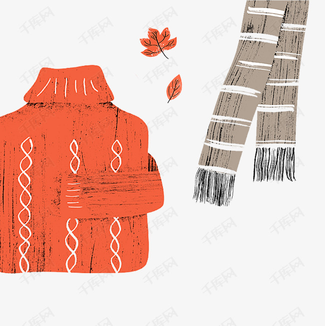 手绘日系秋天毛衣和围巾