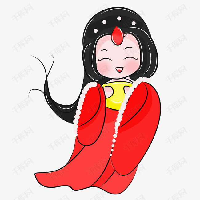 古风贵妃红白开心笑的素材免抠可用于招贴宣传表情等卡通发饰古风可爱