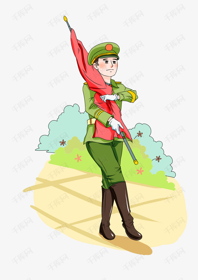 建军节解放军护旗手战士插画