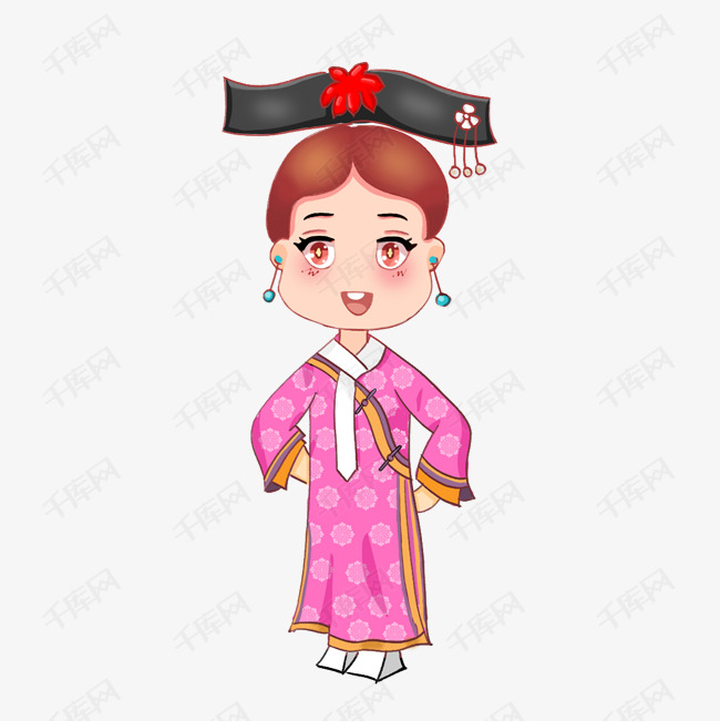 q版中国古代满族服饰可爱手绘小女孩