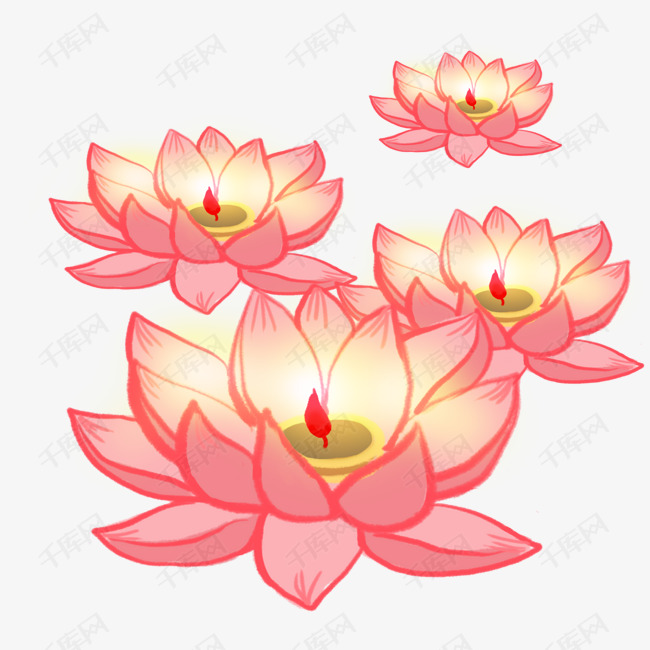 卡通中元节荷花灯装饰图案