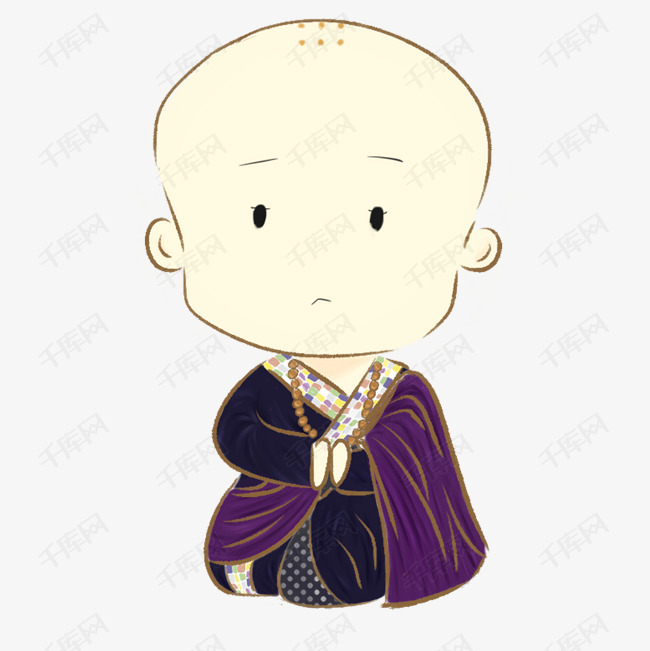 手绘卡通古风人物小和尚