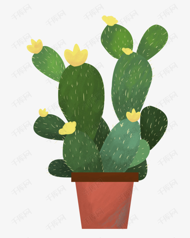卡通手绘绿色植物仙人掌