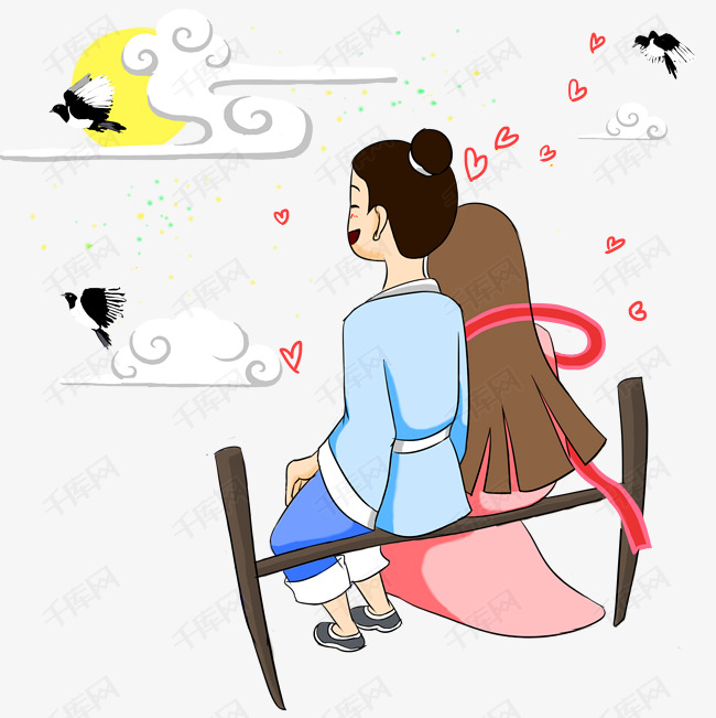 七夕牛郎织女天涯共此时插画