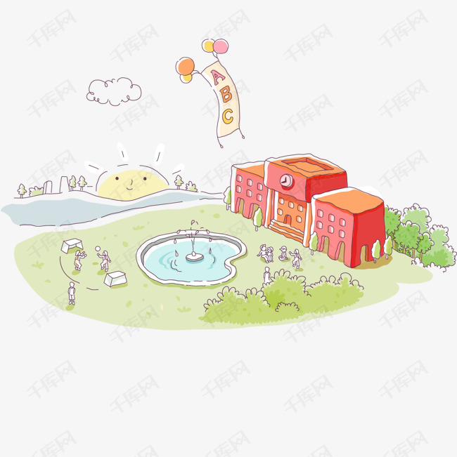手绘校园插画设计矢量图