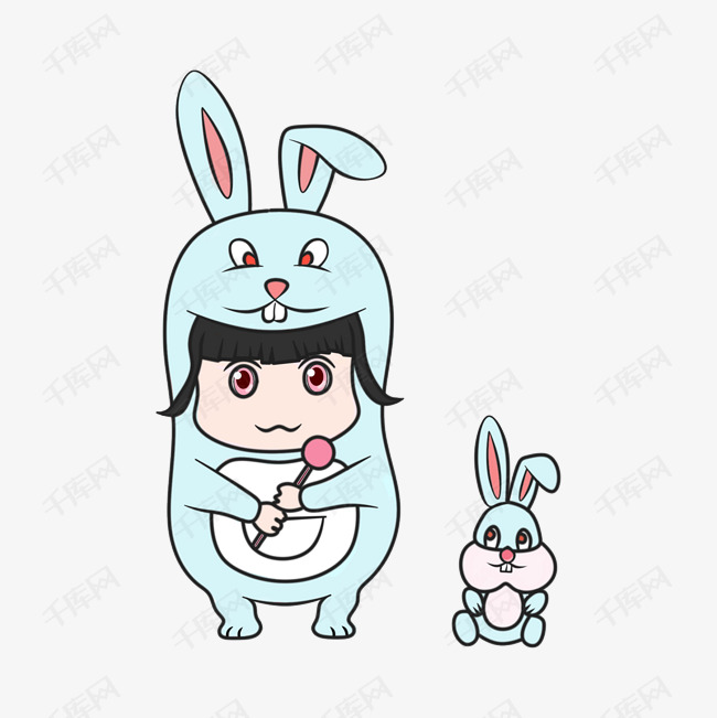 卡通动物卡通人物小女孩可爱小兔子