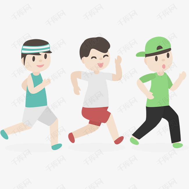 三个跑步的卡通小学生