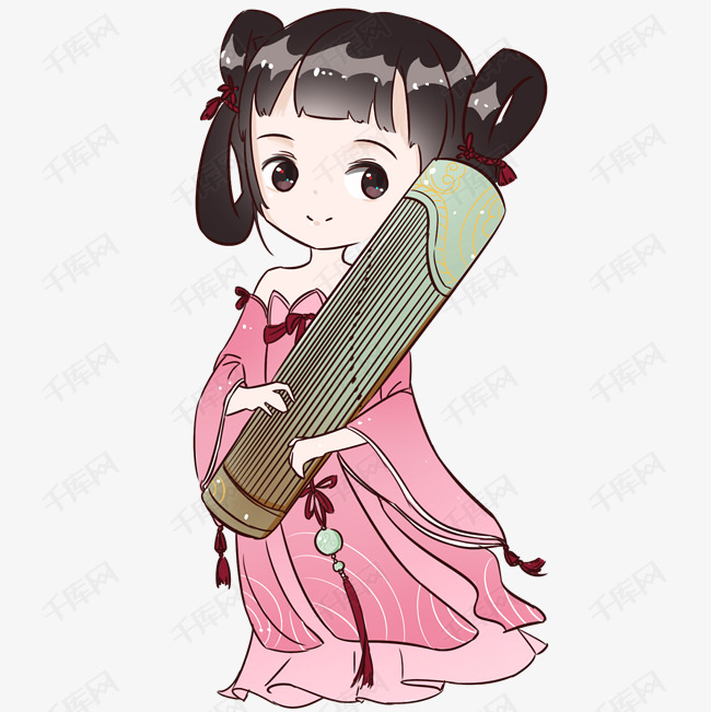 古风q版侍女古筝