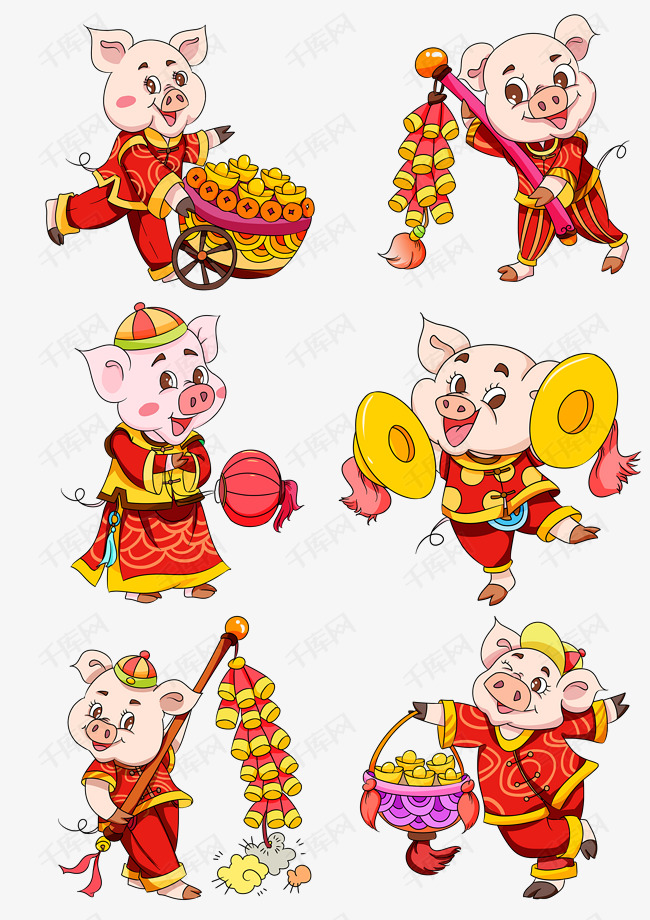 十二生肖欢乐小猪插画