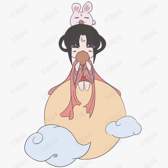 中秋节卡通手绘嫦娥q版免扣png