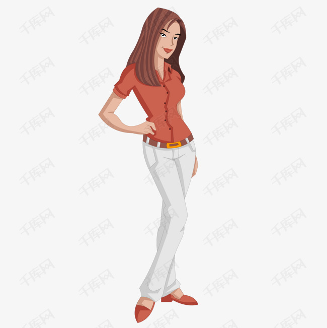 手叉腰的女性人物设计的素材免抠时尚服装设计女性人物设计矢量图卡通