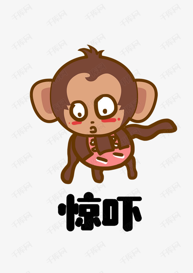 猴子大耳猴q版卡通角色动物形象聊天表情包惊吓