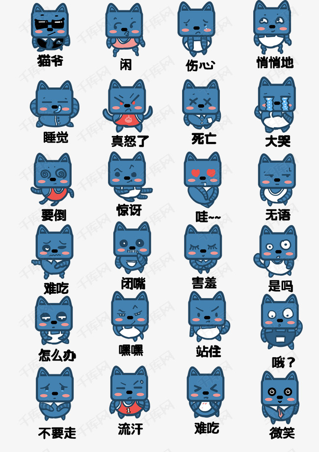 小猫方脸猫q版卡通角色动物形象聊天表情包合集