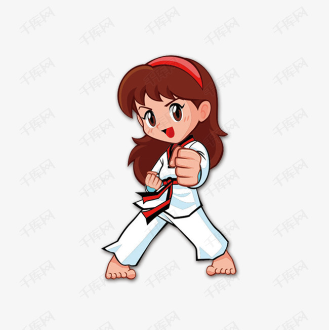 手绘跆拳道女孩打拳的素材免抠打拳动作设计练习跆拳道可爱女孩武术