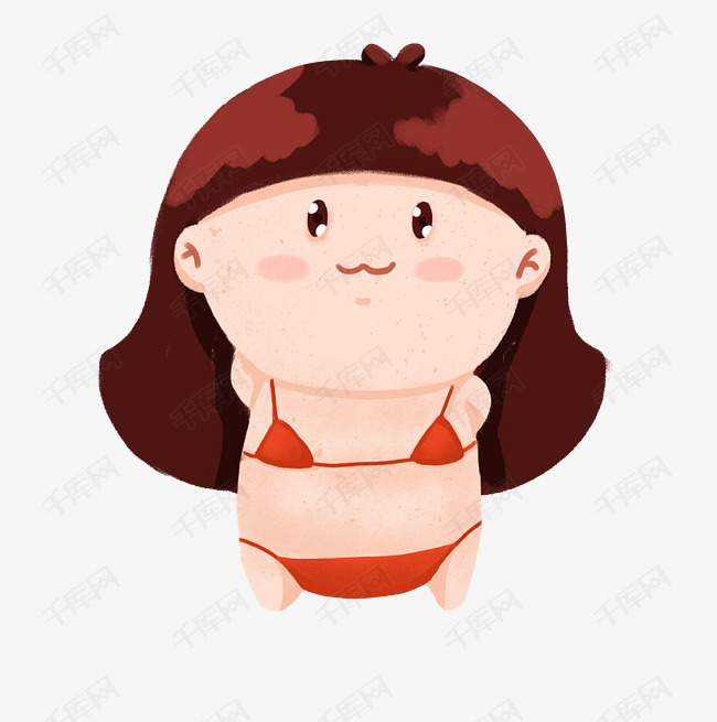 卡通手绘小胖妞比基尼人物