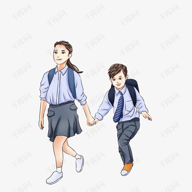 学生男孩背书包上学人物乖巧女孩 穿校服