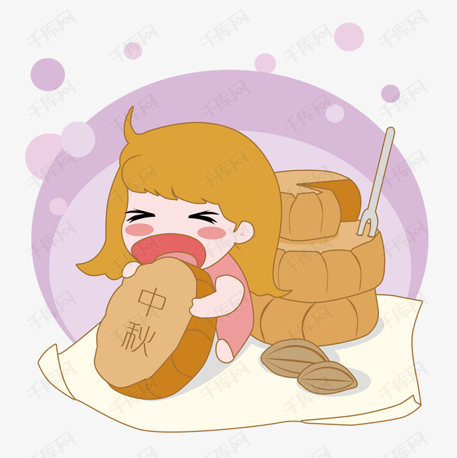 中秋节手绘卡通搞怪可爱吃月饼
