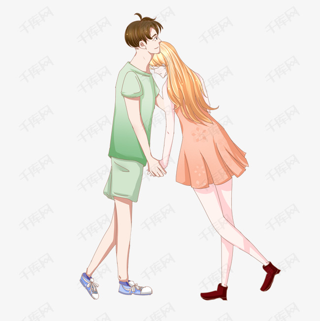手绘七夕恩爱情侣插画