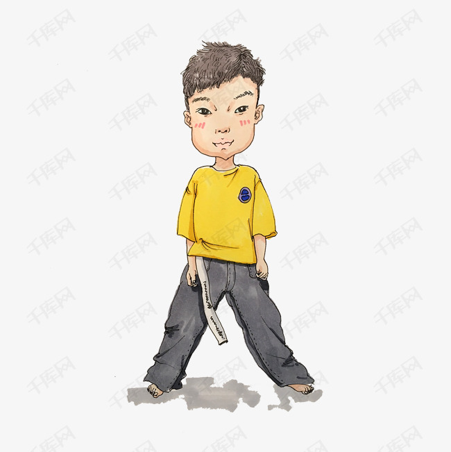儿童节黄色卡通手绘男孩站姿免抠png