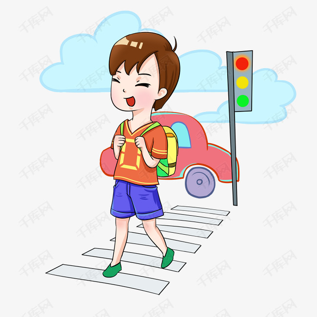 开学季上学路上的小男孩插画