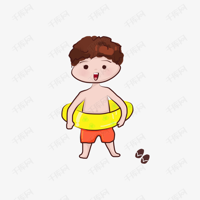 卡通小男孩夏季假期游泳