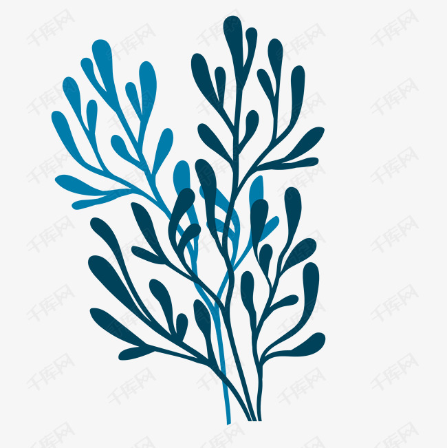 矢量卡通蓝色树叶海底世界珊瑚免抠图png的素材免抠矢量卡通深色海藻