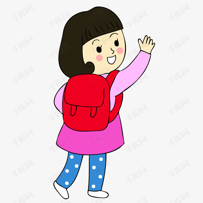 开学放学的开心女孩