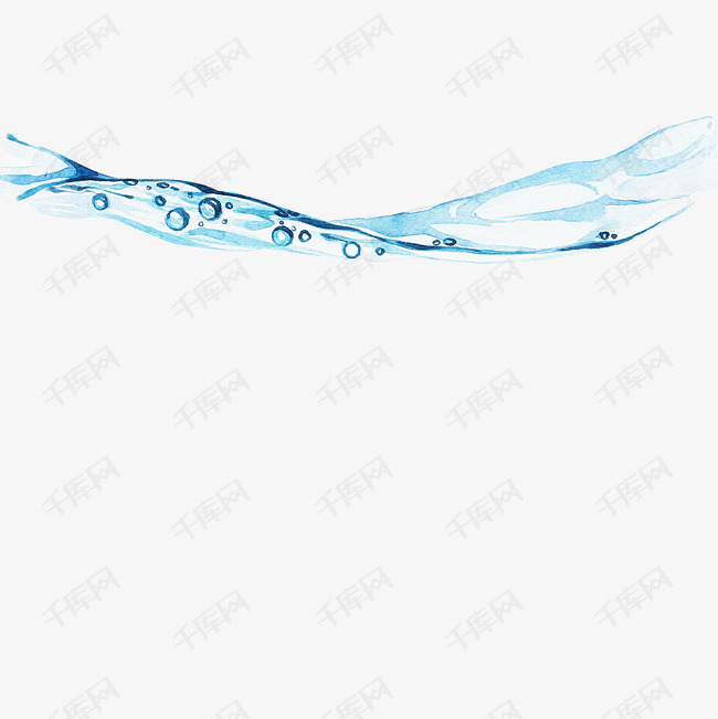水柱水族馆海底动植物的素材免抠淡蓝色气泡水柱手绘水彩精美