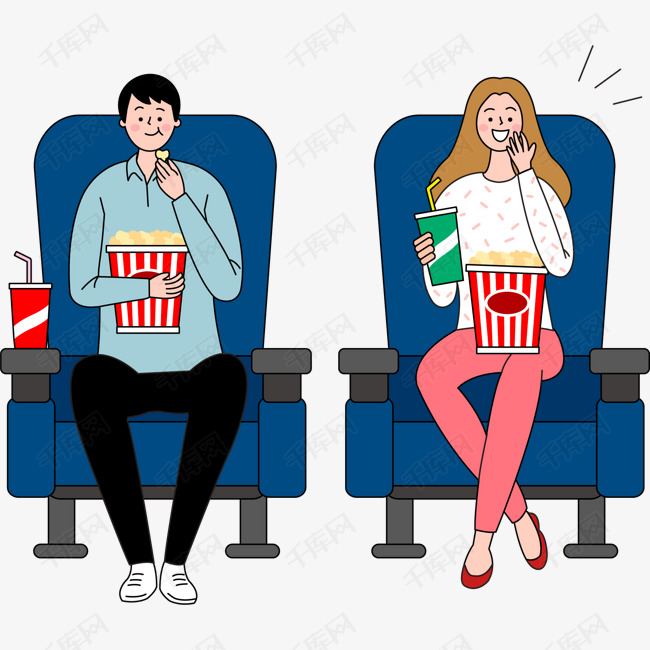 手绘看电影情侣人物插画素材图片免费下载_高清psd_千