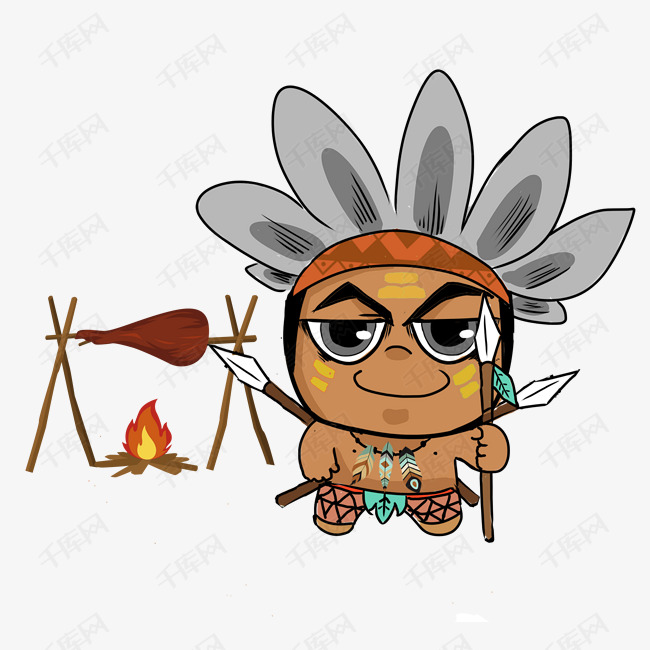 印第安人人物插画  印第安人帽子