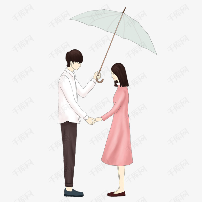 七夕情侣约会遮风挡雨手绘插画素材图片免费下