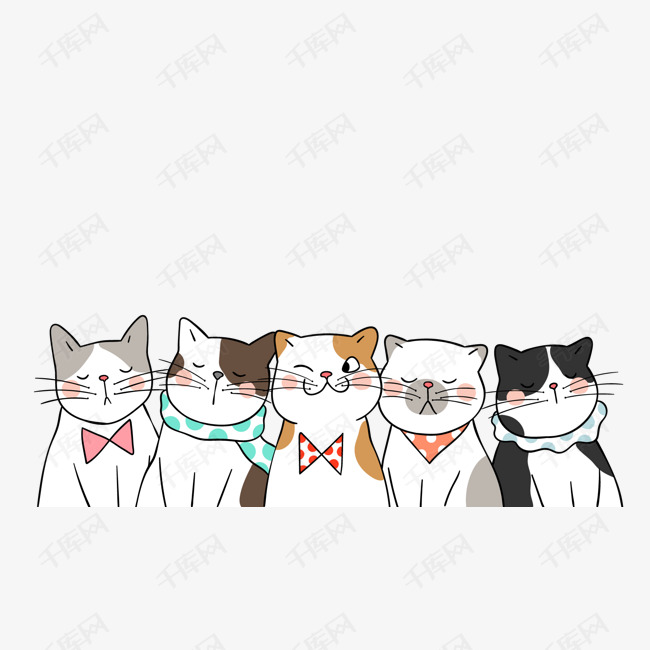 一排可爱小猫矢量图的素材免抠卡通动物可爱小猫宠物猫咪矢量图背景