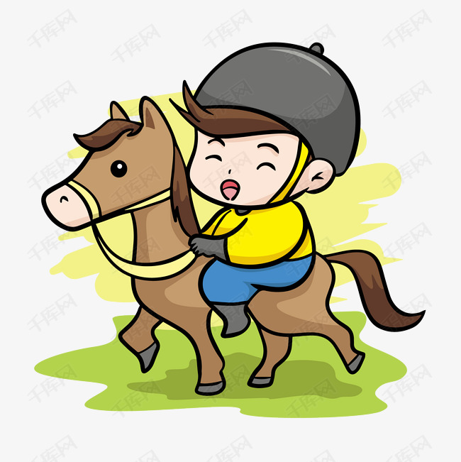 卡通手绘开心骑马的男孩