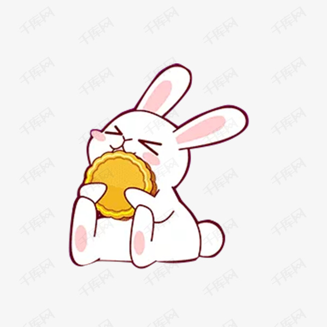 卡通手绘可爱的兔子吃月饼