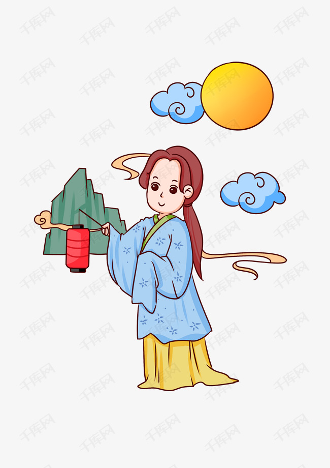 中秋节卡通嫦娥人物图片插画