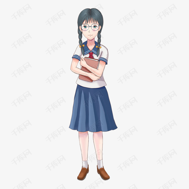 学校日系校服女学生人物插画