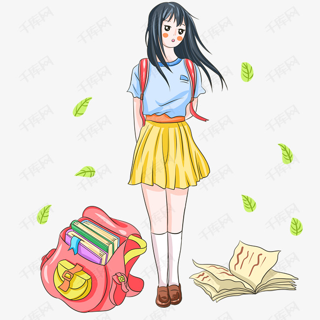 开学季卡通女学生人物插画