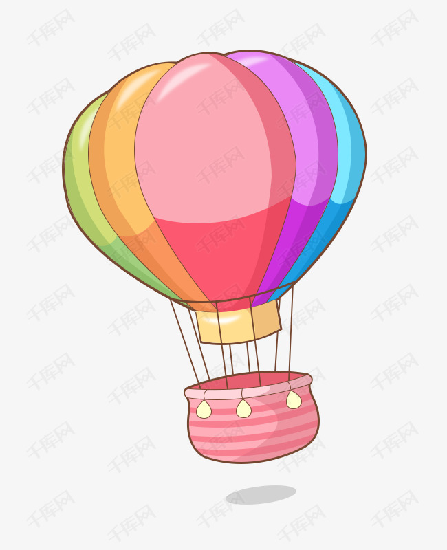 七夕炫彩粉色浪漫可爱卡通热气球 png矢量装饰图标