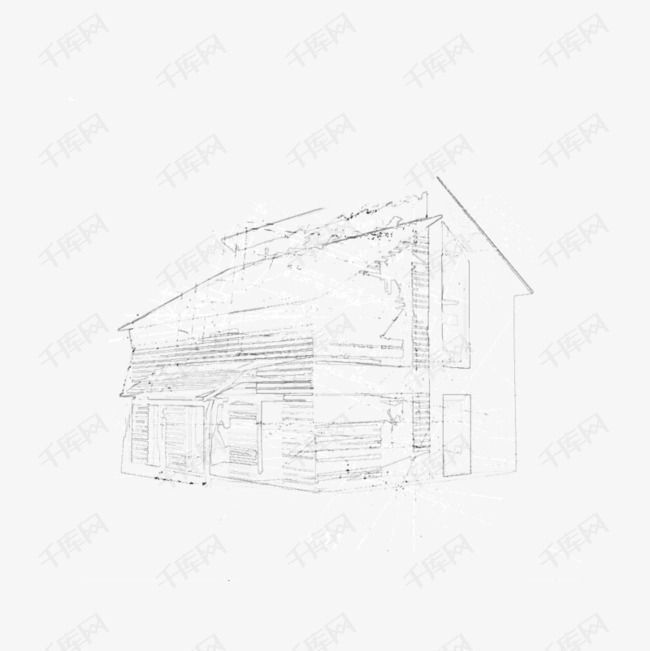 手绘线描房屋建筑插画