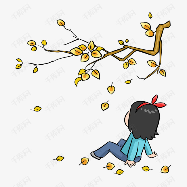 秋分秋季卡通落叶女孩人物插画