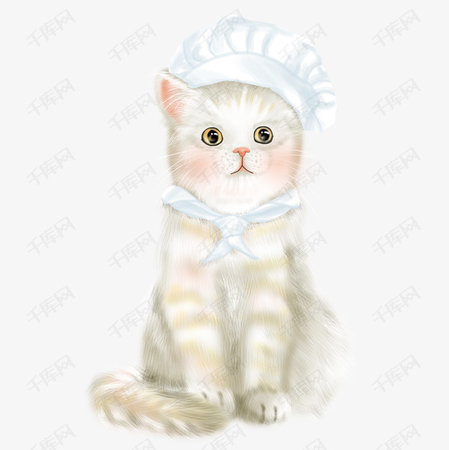 可爱萌宠宠物猫咪厨师手绘插画psd