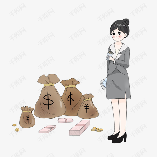 商业卡通白领女性理财手绘插画